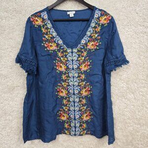 Sundance Women Cupro Embroidered Top Size L Boho Cottagecore